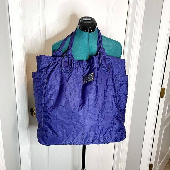 Marc Jacobs Nylon Quilted Lined Allover Logo Letter Shopper Tote Purse - Picture 2 of 15